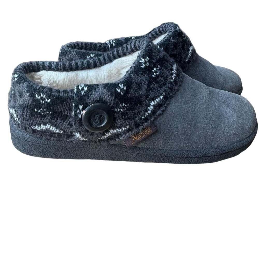 Nature Reflections Women’s Size 8 Black Cozy Faux Suede Knit Slippers Shoes
